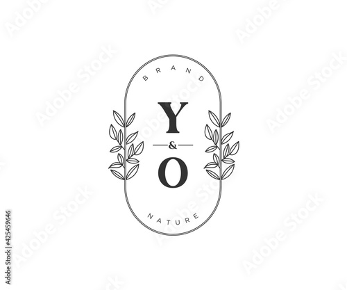 initial YO letters Beautiful floral feminine editable premade monoline logo suitable for spa salon skin hair beauty boutique and cosmetic company.logo; flower; floral; template; golden; corpor photo