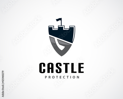 great wall shield protection secure g initial logo symbol design illustration