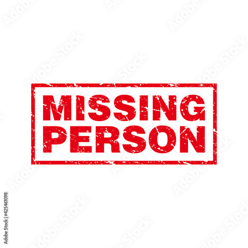 Abstract Red Grungy Missing Person Rubber Stamp Sign Illustration Vector, Missing Person Text Seal, Mark, Label Design Template