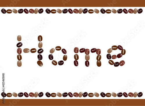 コーヒーのイラスト。かわいいコーヒー豆のイラストとアルファベットのメッセージ入り。アイコンイラスト。