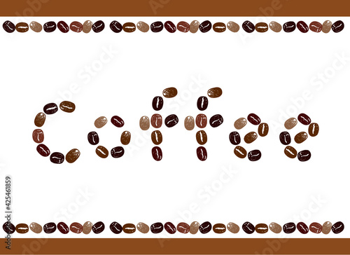 コーヒーのイラスト。かわいいコーヒー豆のイラストとアルファベットのメッセージ入り。アイコンイラスト。