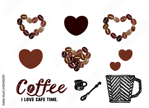 コーヒーのイラスト。かわいいコーヒー豆のイラストとメッセージ入り。アイコンイラスト。