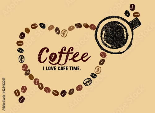 コーヒーのイラスト。かわいいコーヒー豆のイラストとメッセージ入り。フレームイラスト。
