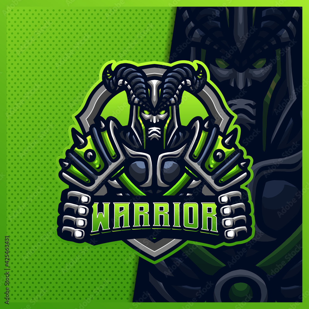 Hell Knight Warrior mascot esport logo design illustrations vector template, Scary Knight logo for team game streamer youtuber banner twitch discord - obrazy, fototapety, plakaty 