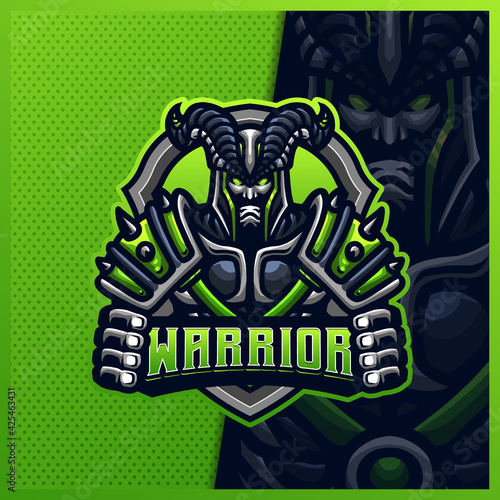 Hell Knight Warrior mascot esport logo design illustrations vector template, Scary Knight logo for team game streamer youtuber banner twitch discord