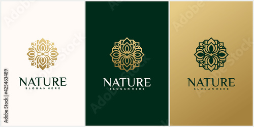 Set of nature flower logo design Set of flower logo template with business card
