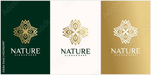 Set of nature flower logo design Set of flower logo template with business card