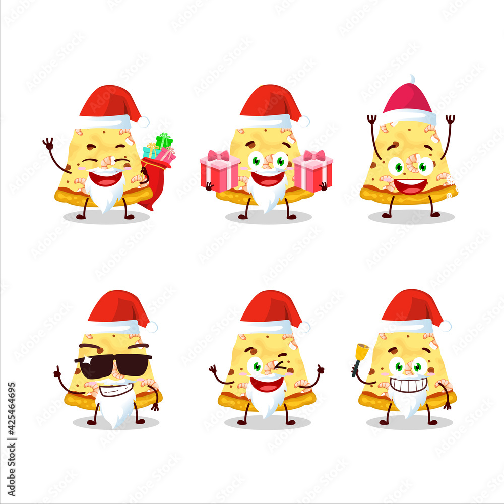 Santa Claus emoticons with slice of marinara pizza cartoon character