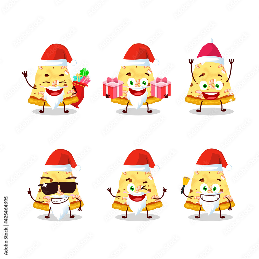 Santa Claus emoticons with slice of marinara pizza cartoon character Santa Claus emoticons with slice of marinara pizza cartoon character