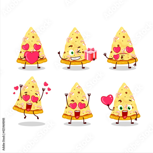 Slice of marinara pizza cartoon character with love cute emoticon