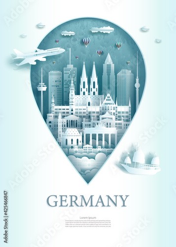Vector illustration pin point symbol. Travel Germany architecture monument pin