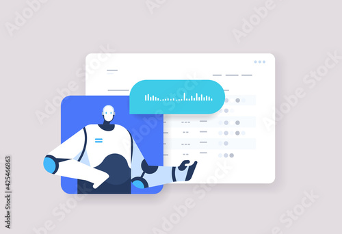 chatbot assistant conversation robotic character chatting by voice messages audio chat app   artificial intelligence