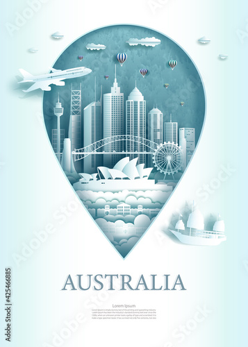 Vector illustration pin point symbol. Travel Australia architecture monument pin