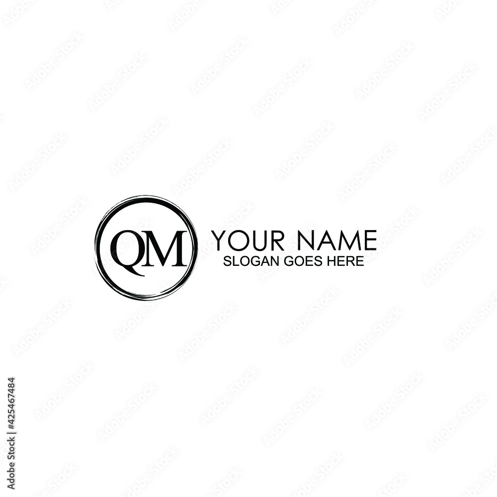 QM Initials handwritten minimalistic logo template vector