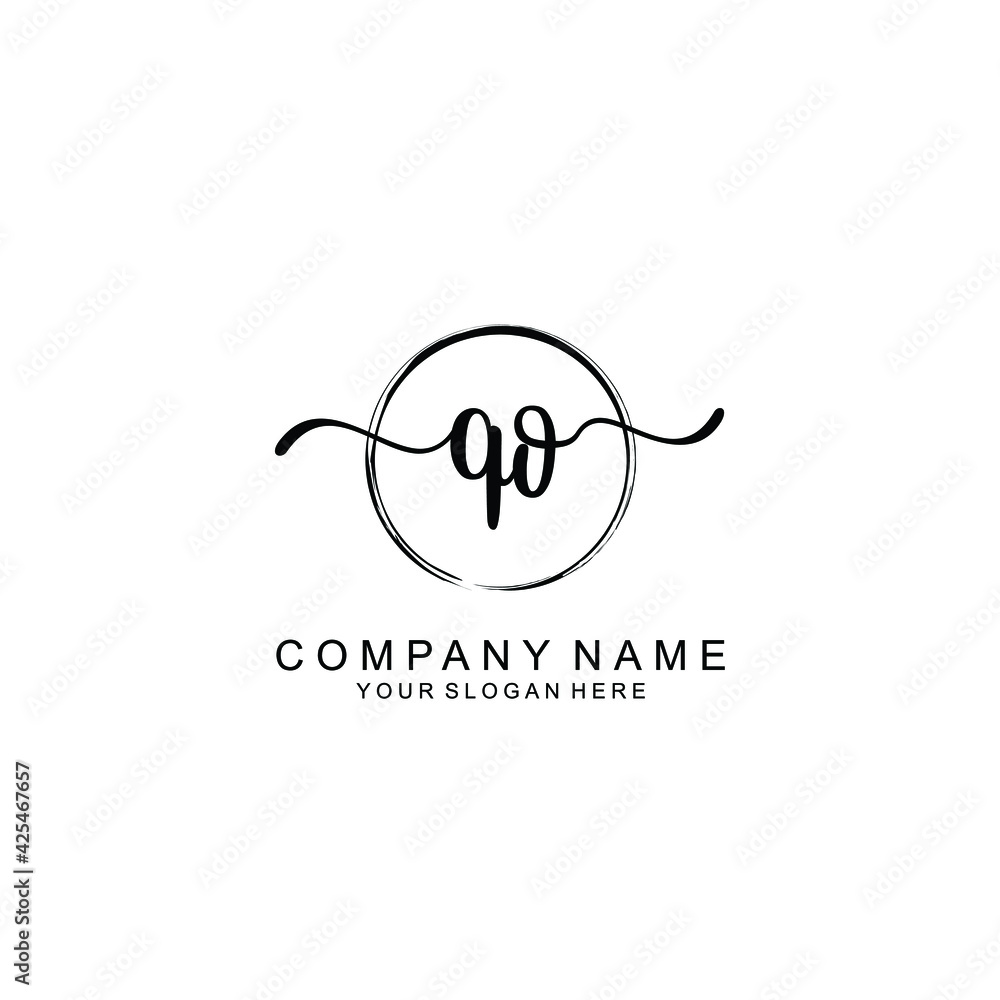 QO Initials handwritten minimalistic logo template vector