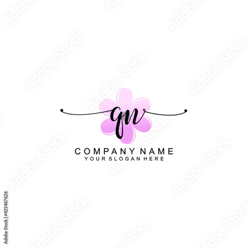 QN Initials handwritten minimalistic logo template vector