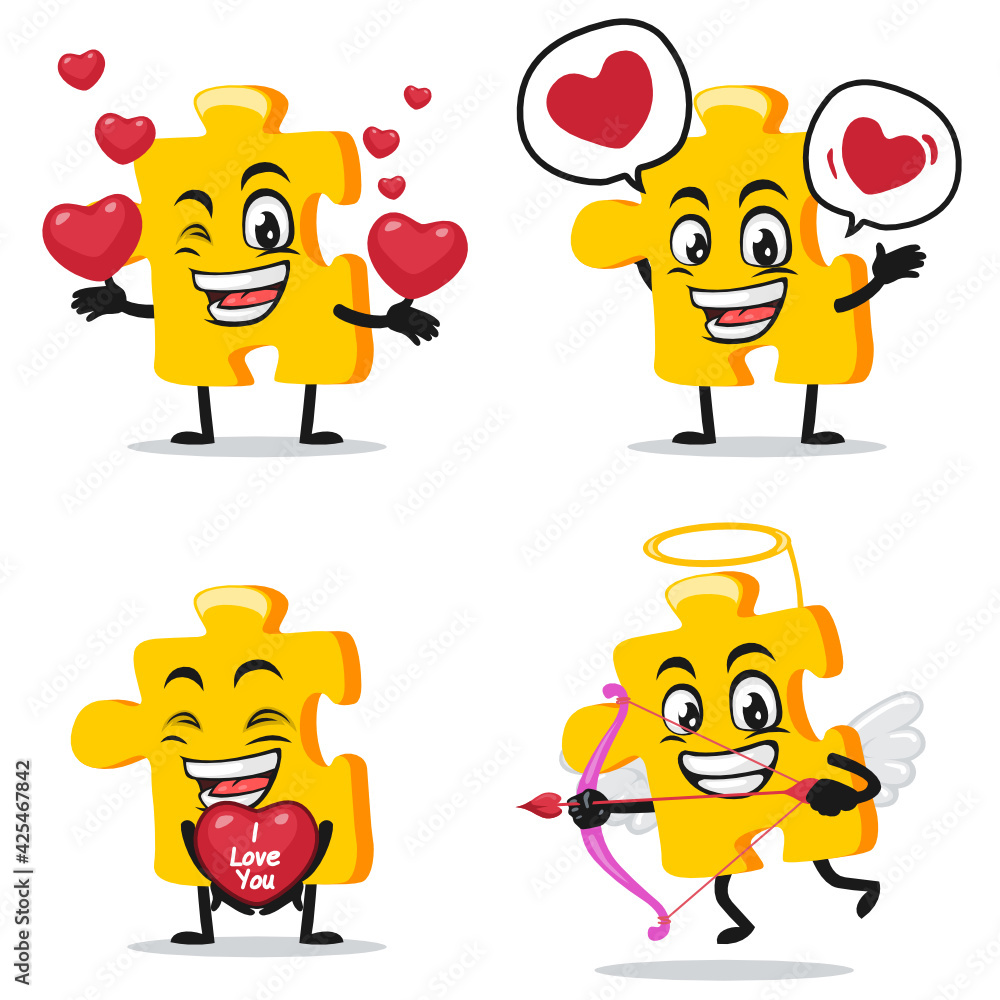 vector illustration of puzzle mascot or character collection set with love or valentine or love theme vector illustration of puzzle mascot or character collection set with love or valentine or love theme