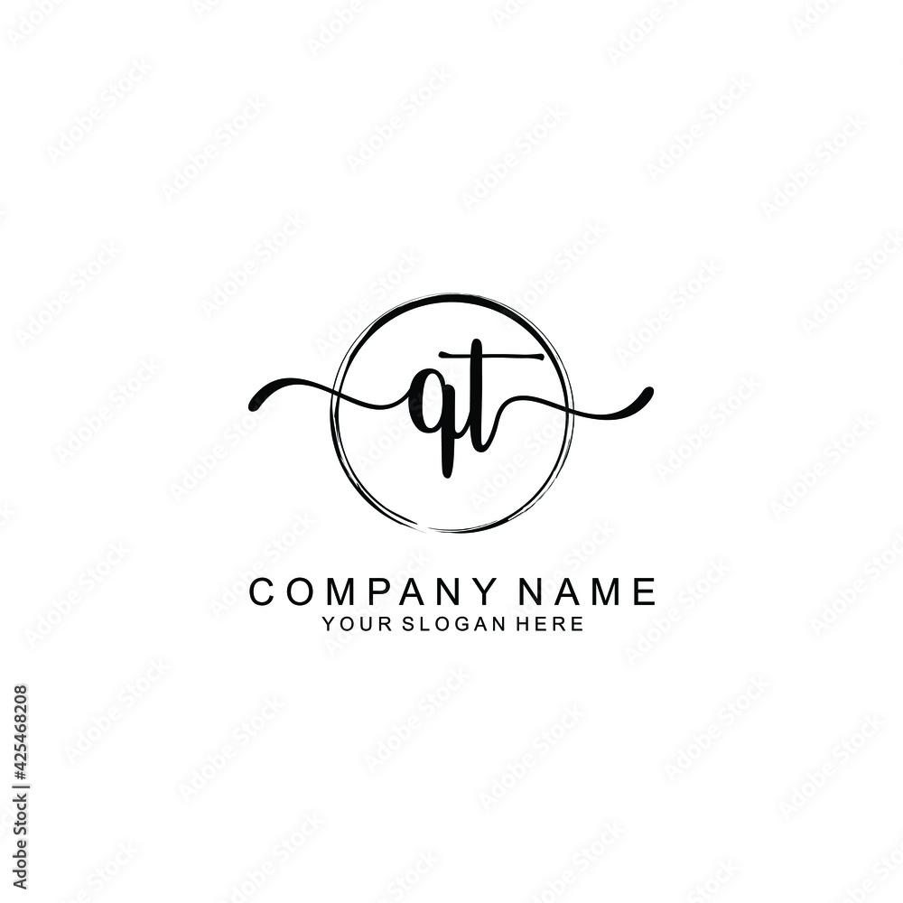 QT Initials handwritten minimalistic logo template vector