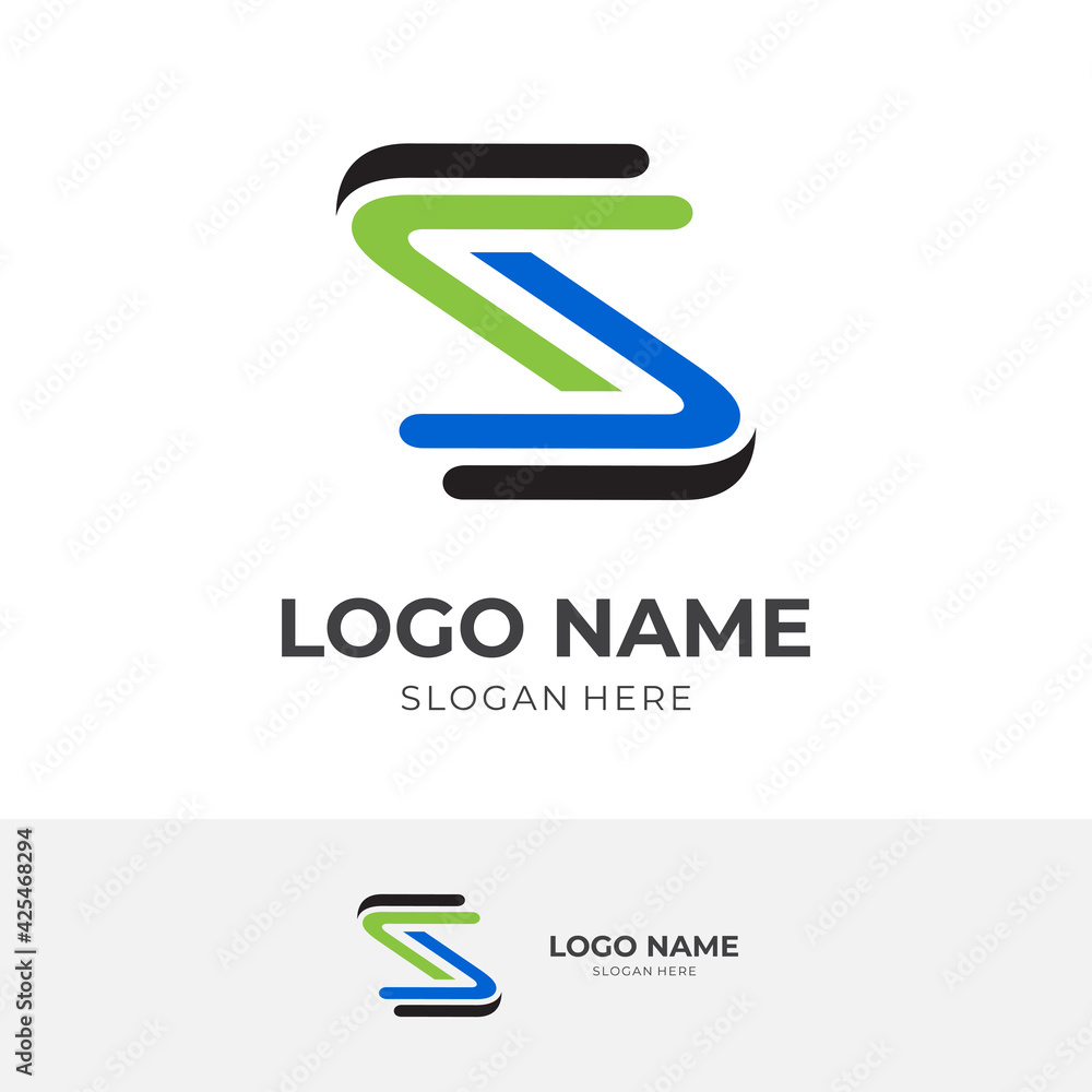 letter S logo template with flat blue and green color style letter S logo template with flat blue and green color style