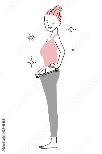 手描き1color  ダイエット　成功してジーパンが大きい