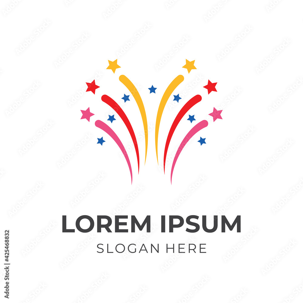 abstract firework logo design with flat colorful style