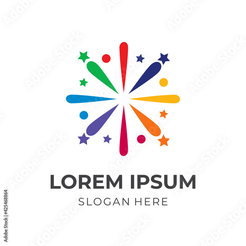 firework logo template with flat colorful style