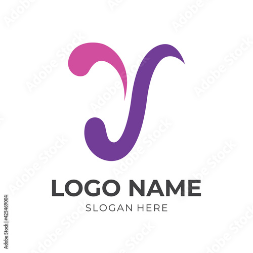 simple letter Y logo template with flat purple color style.