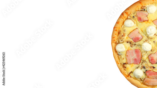 Pizza isolated on white background. Italian food concept. Appetizing pizza. Banner.