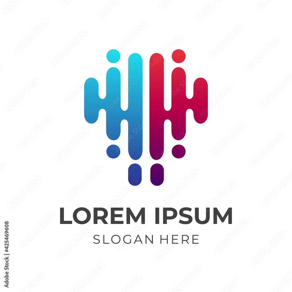 modern brain logo design template concept vector with flat blue and red color style modern brain logo design template concept vector with flat blue and red color style