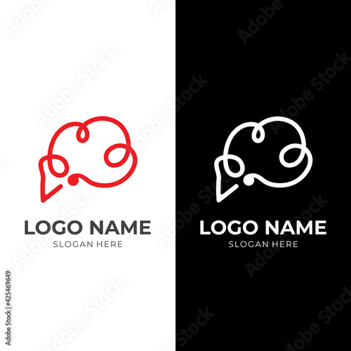 brain logo design template concept vector with flat red color style