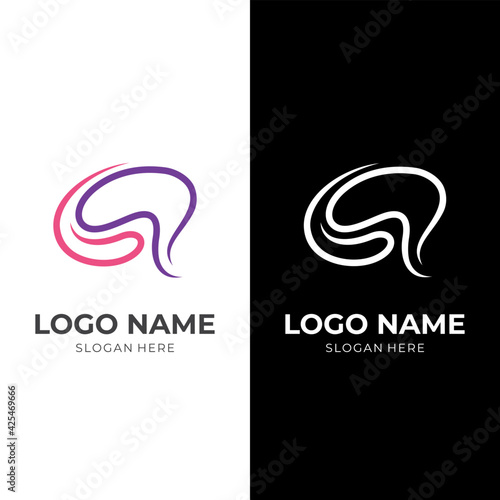brain logo design template concept vector with flat purple and pink color style