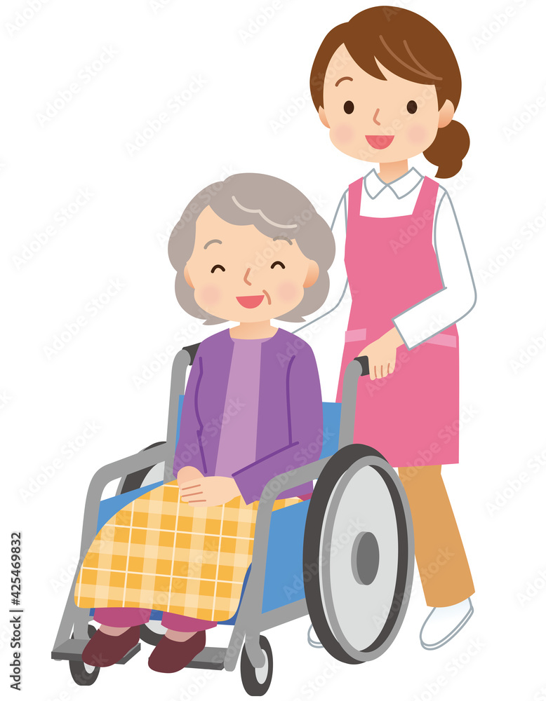 車椅子に乗る高齢者 介護 ヘルパー Stock イラスト Adobe Stock