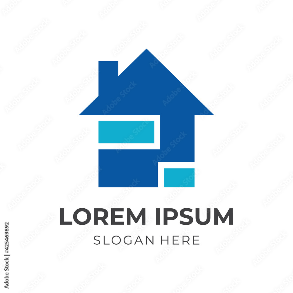 house logo design template concept vector with flat blue color style house logo design template concept vector with flat blue color style