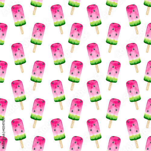 4007 Watermelon Ice Cream Seamless Watercolor Pattern Design Tracery Texture Wallpaper Green Pink
