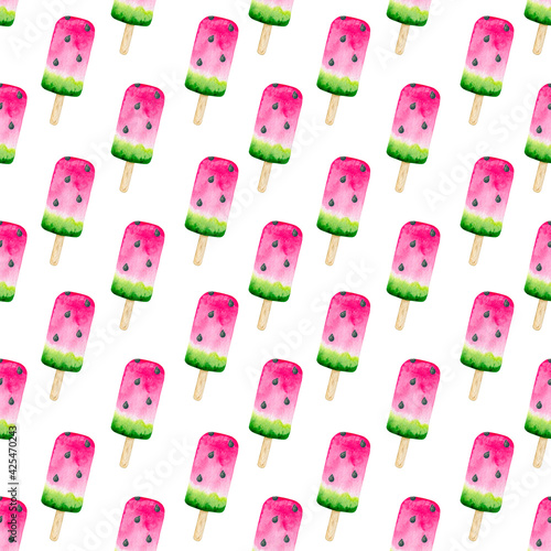 4009 Watermelon Ice Cream Seamless Watercolor Pattern Design Tracery Texture Wallpaper Green Pink