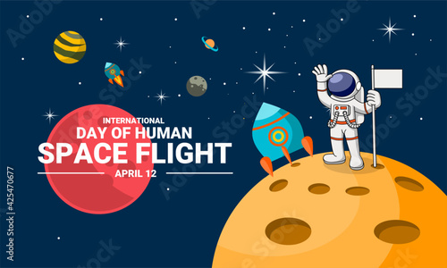 Vector illustration, International Day of Human Space Flight.