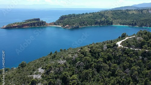 Aerial view over the rocky beach Leftos Gialos in Alonissos island, Sporades, Greece photo