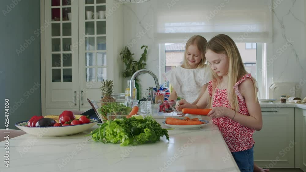 smart Little Girls Preparing Salad smart Little Girls Preparing Salad