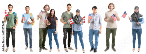 Male student with Canadian flag on white background