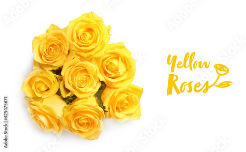 Fresh yellow roses on white...