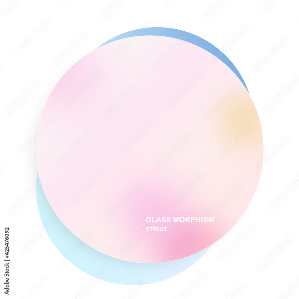 Modern background with glass morphism vector effect. Transparent glass card design. Glassmorphism trend style. Abstract banner with colored, white circles with blur and shadows. Vector illustration Modern background with glass morphism vector effect. Transparent glass card design. Glassmorphism trend style. Abstract banner with colored, white circles with blur and shadows. Vector illustration