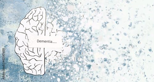 Obraz na plátně Word DEMENTIA with crumbled human brains on color background
