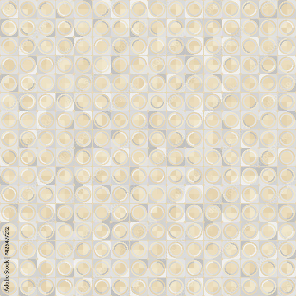 Seamless pattern. Rows of divided circles. Gold and silver shades. Light, pale shades.