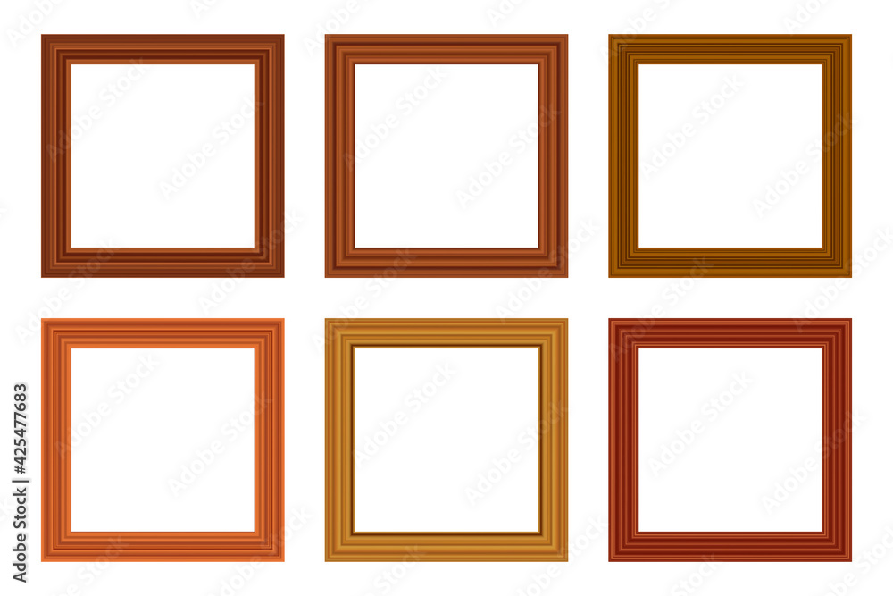 Set of squared golden vintage wooden frame for your design. Vintage cover. Place for text. Vintage antique gold modern rectangular frames. Template vector illustration - obrazy, fototapety, plakaty 