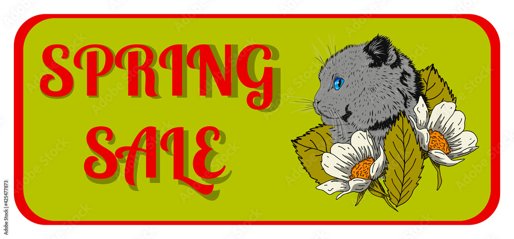 cat with flowers on a bright background, banner, advertisement. Spring sale lettering. Seasonal greeting poster. Decoration, design. Stock illustration, vector. cat with flowers on a bright background, banner, advertisement. Spring sale lettering. Seasonal greeting poster. Decoration, design. Stock illustration, vector.