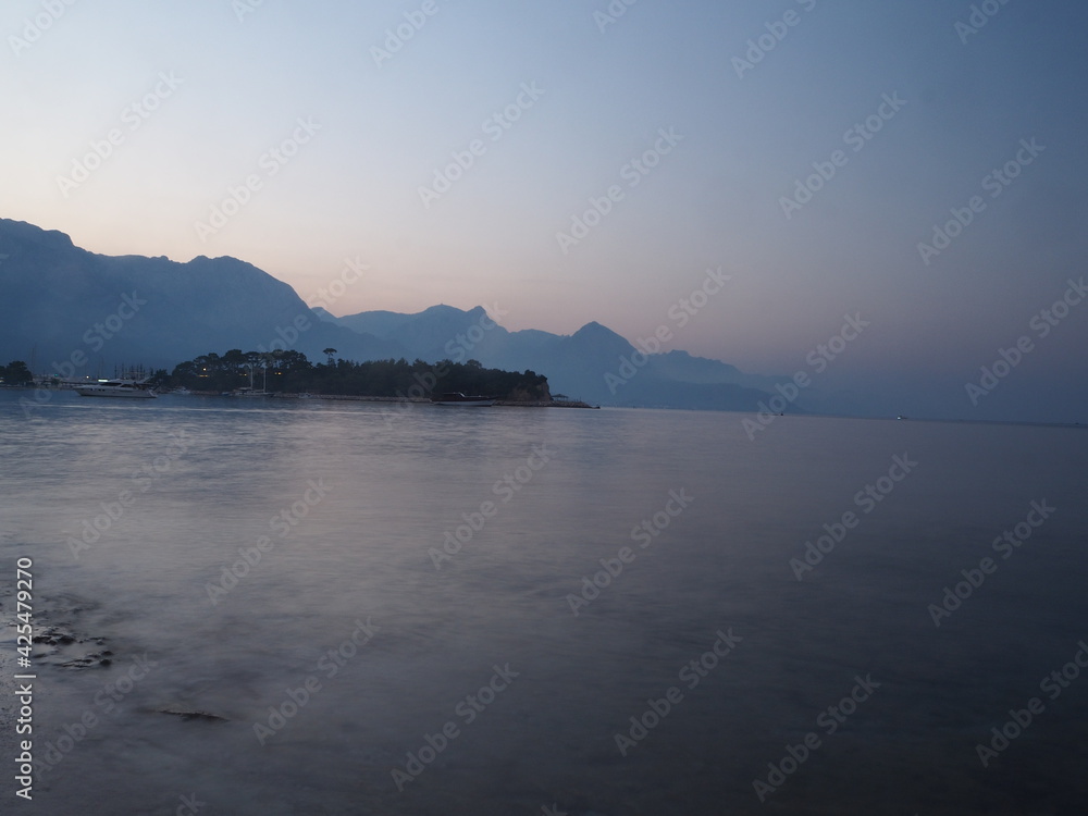 View of the sea bay against the backdrop of mountains. Kemer, Turkey 