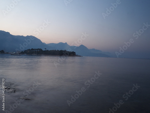 View of the sea bay against the backdrop of mountains. Kemer, Turkey 