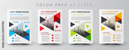 Flyer brochure design template set triangles color, creative leaflet size A4, trend cover