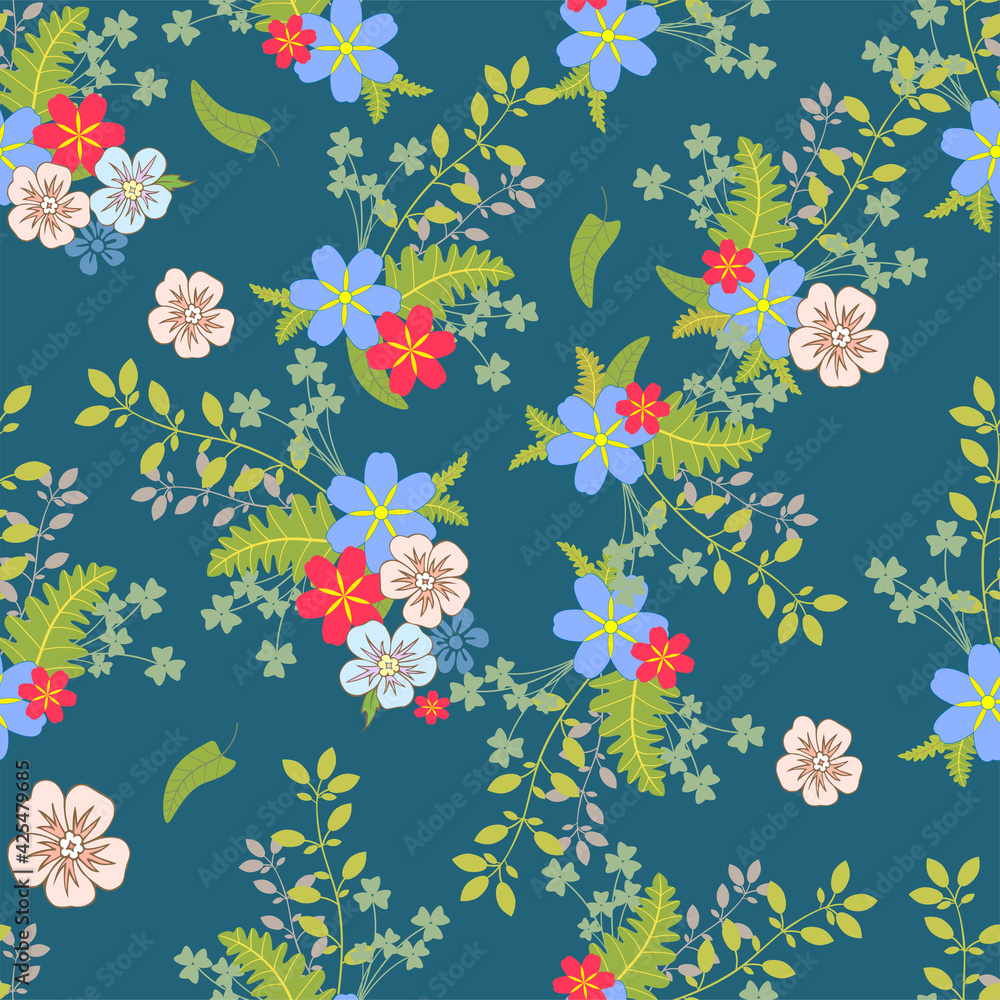 Fototapeta premium Floral seamless pattern. Vector design. Wallpaper, background, textile.