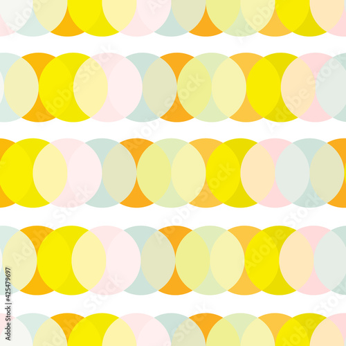 Simple geometric dots seamless background in pastel colors. Abstract repeating pattern of overlapping circles horizontal rows. Abstract image vibrant colors. Suitable for fabrics, textiles, and web
